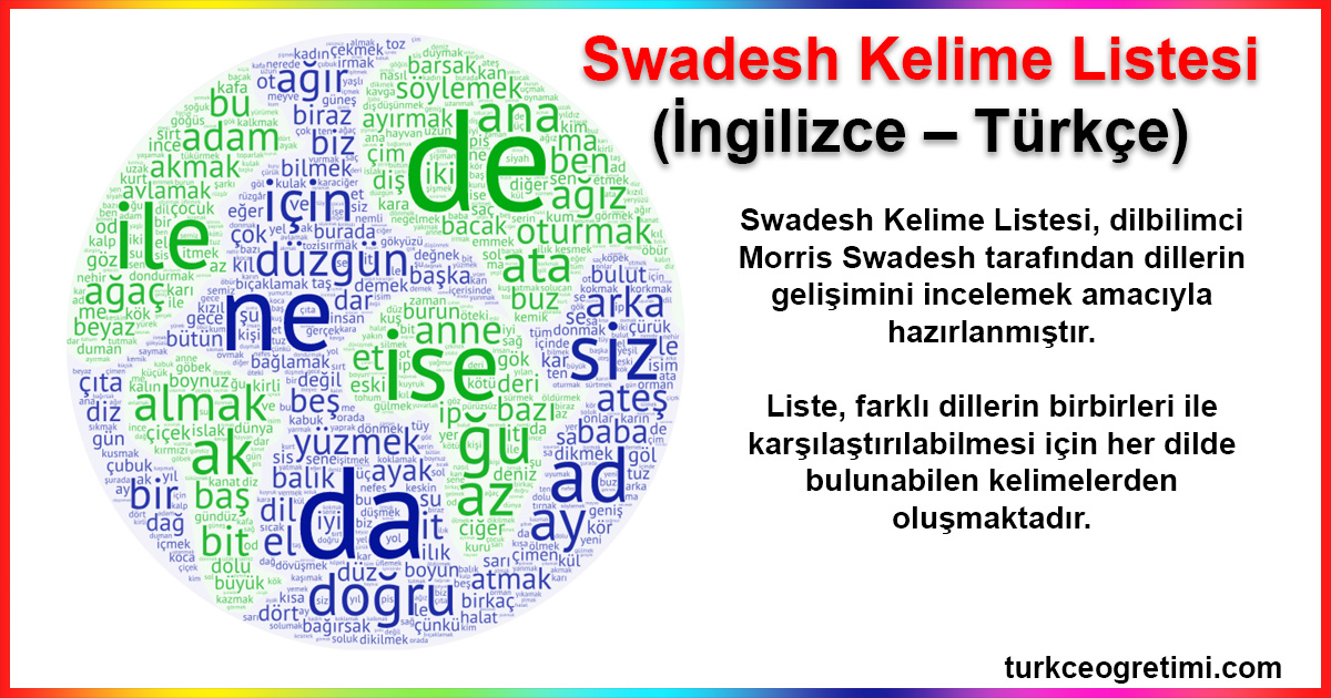 Swadesh Kelime Listesi (İngilizce - Türkçe)