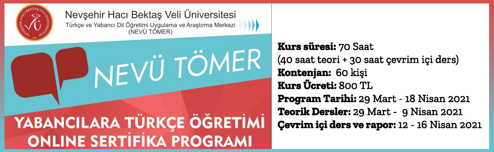 NEVÜ TÖMER Yabancılara Türkçe Öğretimi Sertifika Programı - 2021